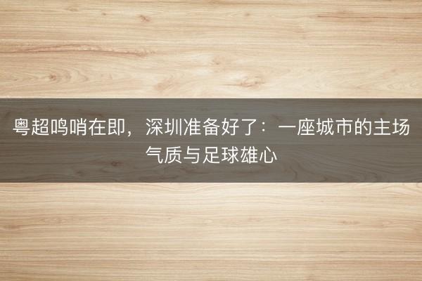 粤超鸣哨在即，深圳准备好了：一座城市的主场气质与足球雄心