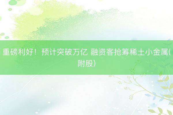 重磅利好！预计突破万亿 融资客抢筹稀土小金属(附股)