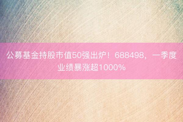 公募基金持股市值50强出炉！688498，一季度业绩暴涨超1000%