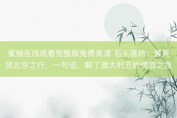 蜜柚在线观看完整版免费高清 石头落地:黄英贤北京之行,一句话,解了澳大利亚的燃眉之急