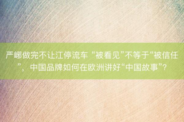 严峫做完不让江停流车 “被看见”不等于“被信任”,中国品牌如何在欧洲讲好“中国故事”?