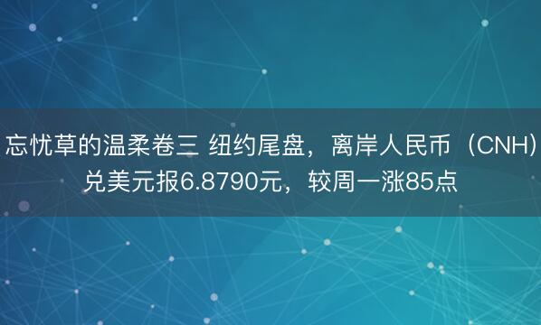 忘忧草的温柔卷三 纽约尾盘，离岸人民币（CNH）兑美元报6.8790元，较周一涨85点