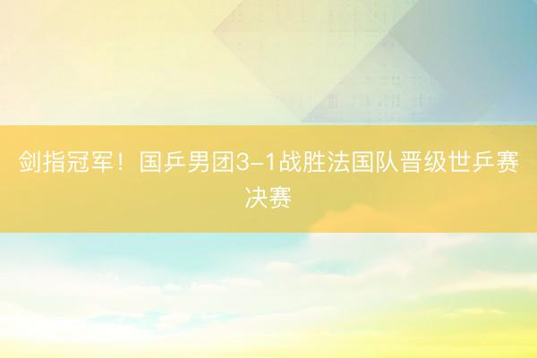 剑指冠军！国乒男团3-1战胜法国队晋级世乒赛决赛