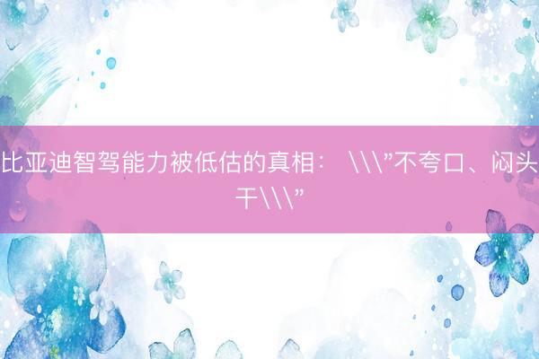 比亚迪智驾能力被低估的真相： \