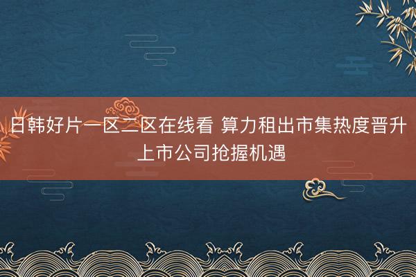 日韩好片一区二区在线看 算力租出市集热度晋升 上市公司抢握机遇